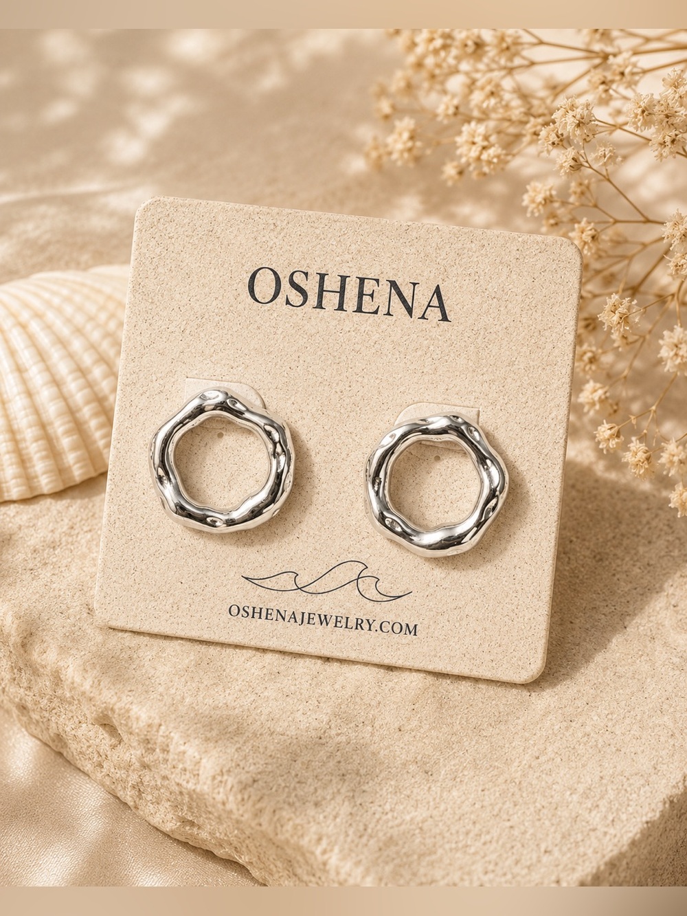 Oshena - Endless Drift Earrings - 18K White Gold PVD - New and w/ Dust Bag